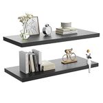 JPND Wall Shelf Set of 2, Dark Wood Floating Shelves 24 in W x 10 in D x 1 in H, Wooden Floating Wall Shelf with Invisible Brackets for Living Room/Bedroom/Bathroom/Kitchen Storage and Decor