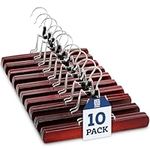 High-Grade Wooden Trouser Hangers with Clips - (10 Pack) Non Slip Wooden Skirt Hangers - Heavy Duty Wood Pant Hanger with Clamp, 360° Swivel Hook - Wooden Trousers Hangers for Skirts, Pants & Jeans