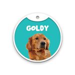 Pawsindia Personalized Aluminium Dog Name Tag, Customized Pet Id Tag For Dogs With Double Side Waterproof Print, Golden Retriever-Teal, 4 Cm X 4 Cm