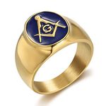 INRENG Stainless Steel Gold Plated Freemason Masonic Rings G Lodge Master Mason Signet Band, Metal, No Gemstone,,Blue,Gold,AGGST-GCZ0SBENZI6