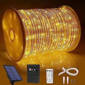 164 FT 1000 LED Rope Lights Solar Powered Waterproof String Lights 8 Modes Outdoor Tube Light Copper Wire Fairy Lights for Christmas Garden Fence Yard Party Pool Wedding Decor (1000 LED Yellow)