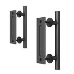 Heavy Duty 12" Barn Door Handle Set, Large Rustic Two-Side Design, for Gates Garages Sheds Furniture, Solid Aluminum Material, Round, Black (2 Sets)