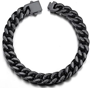 Black Cuban Link Chain Bracelet for Men 9mm Wide 9Inch Curb Bracelet Steel Bracelet Men