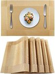 EXCO Placemats,Washable Vinyl Crossweave Woven Table Mats,Stain Resistant Wipeable Gold PVC Placemat for Dining Table Set of 6, 6240