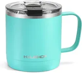 HAUSHOF 14 oz Coffee Mug, Insulated Coffee Mug with Handle, Travel Camping Cup, Portable Stainless Steel Coffee Cup, Insulated Coffee Cups with Lid, Lake Blue