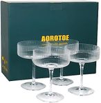 AOROTOE Coupe Glasses Set Of 4 Vintage Glassware Champagne Martini Cocktail Crystal Wine Glasses Fluted Ribbed Coupe Glasses Gifts Housewarming Weddings Aniversary 10 Oz