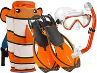 Head 480315SFCLFSM Premium Youth Sea Pals Snorkel Mask and Fins Snorkeling Set with Tempered Glass Lens, Orange, Small/Medium Size