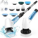 Cordless Electric Spin Scrubber,Cleaning Brush Scrubber for Home,400RPM/Mins-8 Replaceable Brush Heads-90Mins Work Time,3 Adjustable Size,2 Adjustable Speeds for Bathroom Shower Bathtub Glass Car-Sea