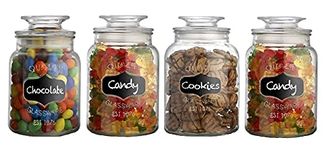 Ash & Roh - Glass Canister Set For Kitchen Airtight Lid And Chalkboard Labels Cookie And Candy Jars, Storage Containers - 1500 Ml (4, Clear)