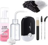 AREMOD Lash Cleaning Kit for Lash Extensions Eyelash Extension Cleanser with USB Lash Fan,60ml Lash Shampoo,Mascara Brush Cleaning Brush and Wash Bottle for Eye Makeup Remover(BLACK)