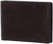 Fossil Wallet for Men Derrick, 100% Leather Money Clip Dark brown 10 cm L x 1.5 cm W x 7 cm H ML3684201