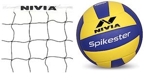 Nivia Jh-P003 Nylon Volleyball Net (4) & Nivia Spikester Volleyball/Material - PU/18 Panel/for Indoor-Outdoor All Surfaces/Training Ball/for Men/Women Volleyball Size - 4 (Yellow/Blue)