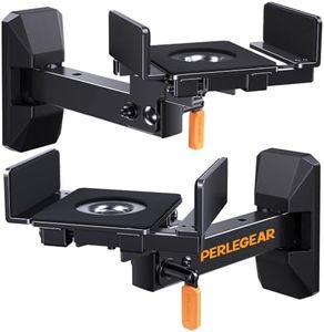 Perlegear Speaker Wall Mounts, Pre-Assembled Bookshelf Speaker Wall Mount with Cushioned Tilt Knob, Swivel and Rotate, Dual Side Clamping Speaker Mount up to 11 lbs, Black and Orange, 1 Pair, PGSM02B