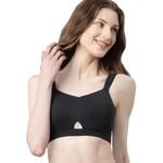 Enamor Innovations Cloudsoft Invisi Bonded Neck Women's Everyday Cotton Minimizer Bra - Padded, Wirefree, Full Coverage - A064 (Available in Plus Sizes) Black