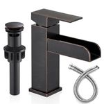 Lexdale Waterfall Bathroom Sink Faucets 1 Hole, Oil Rubbed Bronze Brass Vanity Faucet Single Handle, Lead-Free Vessel Sink Faucet for RV Lavatory, Pop-up Drain & Supply Hoses Assembly, MP101ORB