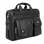 ZIPLINE Synthetic Leather Executive Office Formal 15.6 laptop Briefcase Messenger bag for men women with multiple compartments, Black, Black