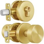 NAUBEA Gold Entry Door Knob and Single Cylinder Deadbolt Lock Combo Set, Front Door Handle with Key, Satin Brass