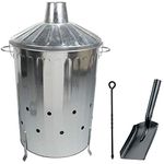 CrazyGadget® 90 Litre 90L Extra Large Galvanised Metal Incinerator Fire Burning Bin with Special Locking Lid + Ash Shovel & Poker