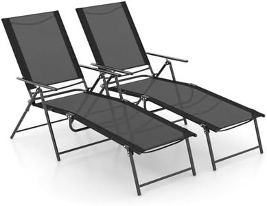 Costway Patio Folding Chaise Lounge Chairs, 2 Piece Outdoor Recliner w/ 6-Level Backrest, Breathable Seat Fabric & Solid Metal Frame, Adjustable Reclining Chairs for Poolside, Backyard (Black)