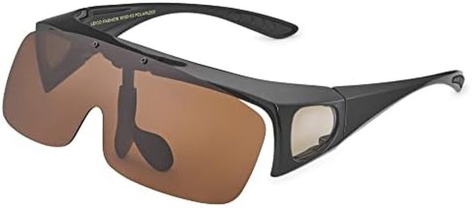 Polarized Sunglasses Fit Over Prescription Glasses for Men Women Flip Up Shield Wrap Around Driving Shades, Black | Brown, One size fits most