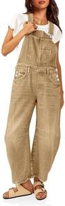 PLNOTME Womens Denim Bib Overalls Barrel Leg Adjustable Strap Jean Pants Jumpsuits with Pockets