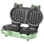 Giles & Posner EK5922GSGR Double Mini Waffle Maker – Non-Stick Waffle Iron Machine, Sweet/Savoury Snacks Desserts, Compact, 11.5cm Removable Plates, American Style Waffles, Pastel Green, 1100 W