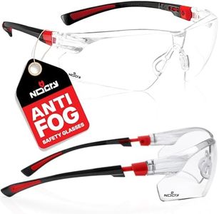 NoCry Safety Glasses with Clear Anti Fog Scratch Resistant Wrap-Around Lenses and No-Slip Grips, UV Protection. Adjustable, Black & Red Frames (10 pack)