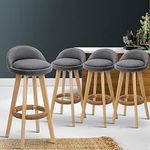 Artiss Bar Stools Stool Set of 4 Kitchen Counter Barstools Dining Chair Bentwood Chairs Fabric Grey in 69cm Seat Height Floor for Home Dining Room Cafe Outdoor Indoor