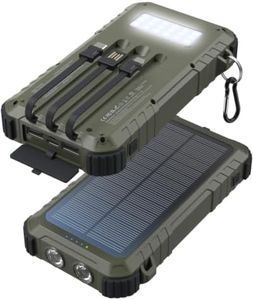 Uukto Solar Charger Power Bank 20000mAh Fast Charging Built-in 3 Cables LED Dual Flashlight Portable External Battery Pack with USB C Output Outdoor Camping Essentials for iPhone Samsung etc.