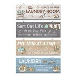 decalmile 4 Pieces Laundry Room Wooden Wall Art Rustic Farmhouse Laundry Wood Wall Hangings Vintage Wooden Plaque Bathroom Bedroom Living Room Wall Decor