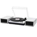 LP&No.1 Record Player with Stereo External Speakers, 3-Speed Belt-Drive Turntable, Vintage Vinyl LP Player with Wireless Input, Auto-Stop Switch, RCA for Music Lover & Home Decoration | White Wood