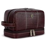 Hammonds Flycatcher Genuine Leather Toiletry Bag for Men and Women Cosmetic Organizer Bag, Travel Organizer Pouch, Shaving Kit Bag for Men Toiletry Pouch for Men with Multiple Pockets - Croc Brown