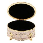 SM SunniMix Novelty Oval Vintage Metal Treasure Chest Trinket Stud Jewelry Case Box Gift, Gold