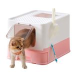 Feandrea Hidden Cat Litter Box, Cat Litter Tray with Hood, Slide-Out Tray, Scoop, Brush, Spacious for Large Cats, Max. Load 15 kg, Anti-Tracking, Anti-Leaking, White and Jelly Pink PPT001P01