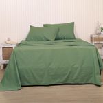 LINENWALAS 100% Pure Cotton Percale Linen Bedsheet for King Bed Size Bedding with Pillow Cover for Bedroom, Soft Smooth Crisp Hotel Quality Flat Sheets for Summer (108x108 Inch, Avocado Green)