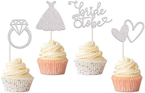 Rsstarxi 24 Pack Bride to Be Cupcake Toppers Glitter Wedding Dress Diamond Ring Love Heart Engagement Cupcake Picks for Bridal Shower Birthday Theme Party Cake Decorations Supplies Silver