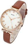 Top Plaza Womens Ladies Classic Simple Leather Analog Quartz Wrist Watch Rose Gold Case Arabic Numerals Casual Dress Watches(Brown)