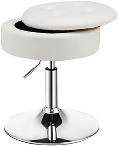 Giantex Vanity Stool with Storage, 360° Swivel PU Leather Vanity Chair, 50-66cm Height Adjustable Makeup Stool with Flipped Lid, Modern Round Storage Ottoman for Living Room Bedroom (White)