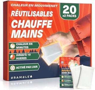 BRAMBLE 40 Chauffe-Mains Réutilisables (20 Paires, 8 Heures de Chaleur Pendant 10 Jours) - Chaufferettes Main Hand Warmer