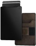 Groove Life Groove Magnetic Thumb Swipe Wallet Black/Brown Leather Go Mens Minimalist Aluminum Credit Card Holder with RFID Blocking, Genuine Leather Attachment