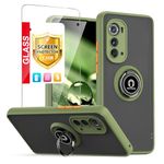 TJS Compatible for Motorola Moto Edge 2022 Case, with [Tempered Glass Screen Protector] Metal Ring Kickstand Magnetic Support Drop Protective Phone Case (Green)