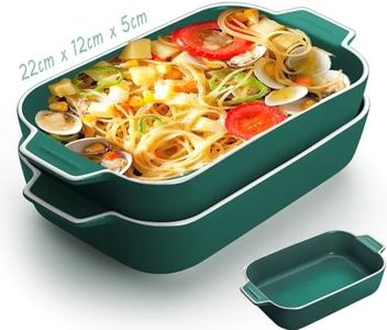 Lasagne Dish, 2PCS 9x5 inch Rectangular Ceramics Baking Dishes with Handle, Coloured Small Oven to Table Baking Dish Ideal for Oven Ceramic Baking Pan Lasagna Casserole Pan Individual Bakeware(Green)