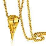 Gold Plated Raven Skull Edgy Necklace for Men Stainless Steel Alt Jewelry Compass Dagger Necklace