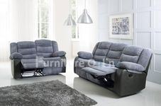 sleepkings Rio Cord & Leather Recliner Sofa Set 2+2 Grey/Black