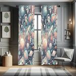Ambesonne Outer Space Curtains, Dreamy Cartoon Galaxy with Starry Clouds Planets Astronauts Rockets, Window Treatments 2 Panel Set for Living Room Bedroom, Pair of - 28" x 95", Pale Blue Pale Salmon