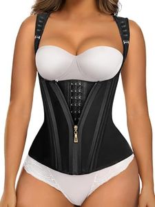 SHAPERX Women's Waist Trainer Tummy Control Body Shaper Waist Cincher Corset With Zipper and Hooks，SZ7293-Black-M