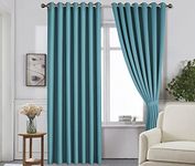 The House Of Emily Blackout Room Darkening Eyelet Curtains - Thermal Insulating Window Curtains | Panels | Drapes - 2 Curtain Set - 2 Tie Backs Included (96" x 118", Teal)