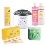 Mylee Complete Waxing Kit, Includes Salon Quality Wax Heater, Soft Cream Wax, Waxing Strips, Spatulas and Mylee Pre & After Care Lotion (Tea Tree)