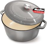 Mueller DuraCast 6 Quart Enameled Cast Iron Dutch Oven Pot with Lid, Heavy-Duty Casserole Dish, Braiser Pan, Stainless Steel Knob, for Braising, Stews, Roasting, Baking, Safe across All Cooktops, Blue