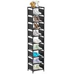 UrMsun 10 Tiers Vertical Shoe Rack, Tall Small Narrow Space Saving Shoe Storage Organizer for Entryway Door Single Pairs Sturdy Shoe Shelf (10 Tiers) (Black)